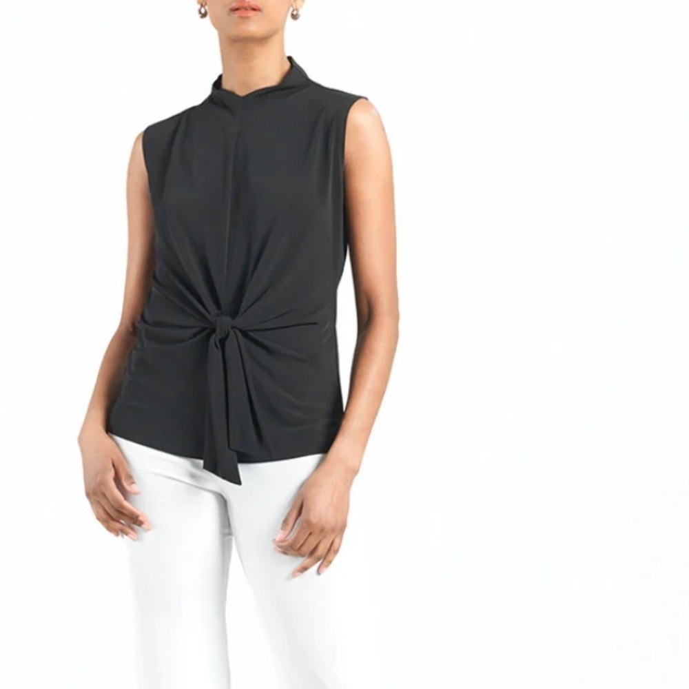 CLARA SUNWOO SLEEVELESS CENTER FRONT TIE TOP - BLACK 1X